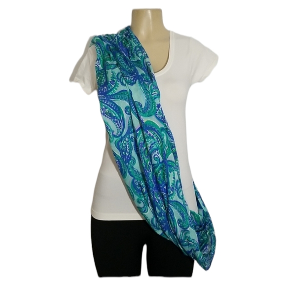 LILY PULITZER INFINITY SCARF BLUE-GREEN PAISLEY - Picture 3 of 9